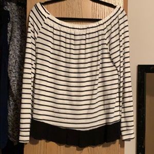 White and black striped off the shoulder top